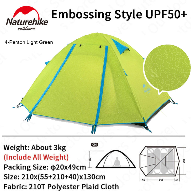 Naturehike 2 3 4 Person P-Series UPF50+ Outdoor Camping Tent Waterproof Windproof Portable Camp Heavy Duty Lightweight Camp Shelter for Nature Hike P Series Professional Hiking Backpacking