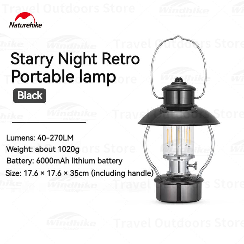 Naturehike Retro Style LED Camping Lantern Light 270 Lumens USB Rechargeable IPX4 Waterproof up to 300h 18650 6000mAh Battery Outdoor Lighting Lamp