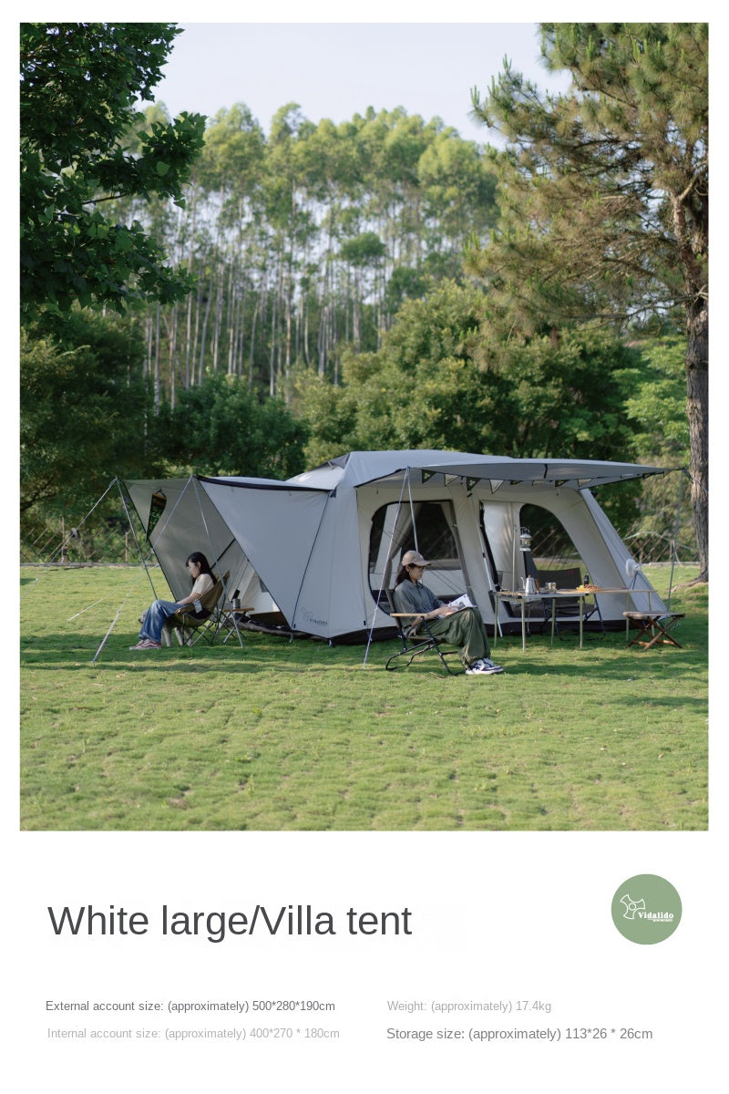 Vidalido VICORE Series Automatic Tent Villa Cabin Style for up to 4-8 Person Small Large Interior Space up to 11m² Waterproof Fast Build 2 Bedroom 2 Layer Black White Black Vinyl Glue Coated Tent