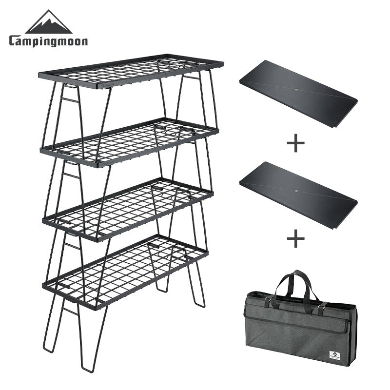 Campingmoon T-229 Series Stackable Floor Rack Outdoor Camping Connecting Multifunctional Steel Black Portable Folding Layered Table Shelf Hiking Picnic Travel Heavy Duty Original Camping Moon