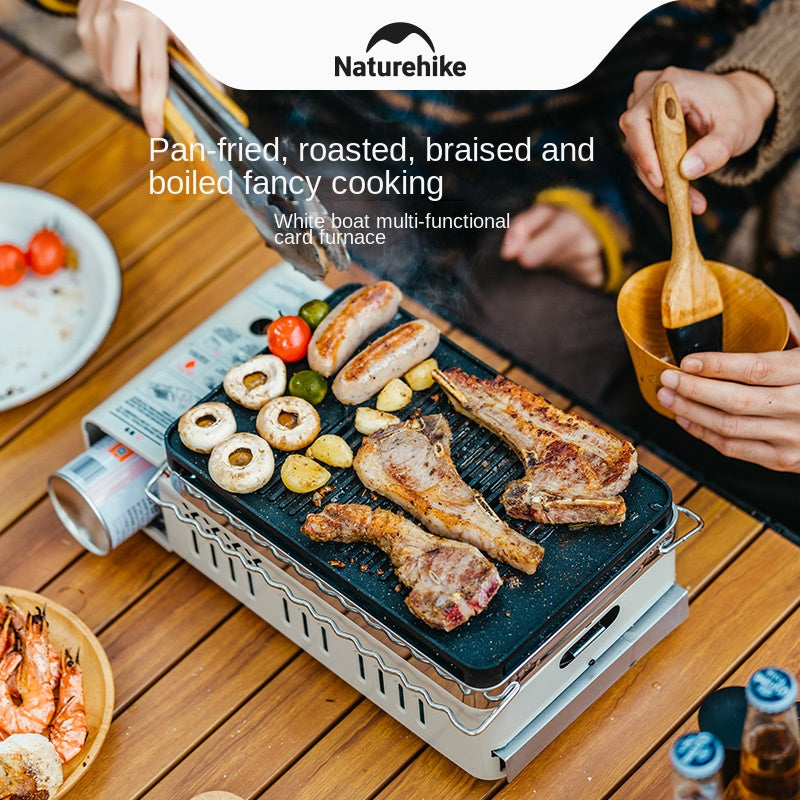 Naturehike WHITE BOAT Series Butane Grill Portable Multifunctional Stove Canister 2.2Kw Fire Power Magnetic Safety Valve Fuel Tank Cassette BBQ Burner