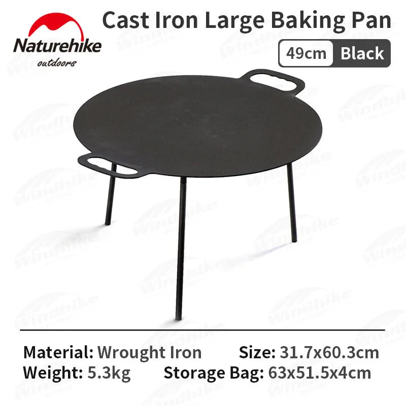 Naturehike Large Baking Cooking Pan Non-Stick High Round Square Tripod Stand Stove Grill Top Frying Pan Korean BBQ Grilling Cast Iron with Storage Bag