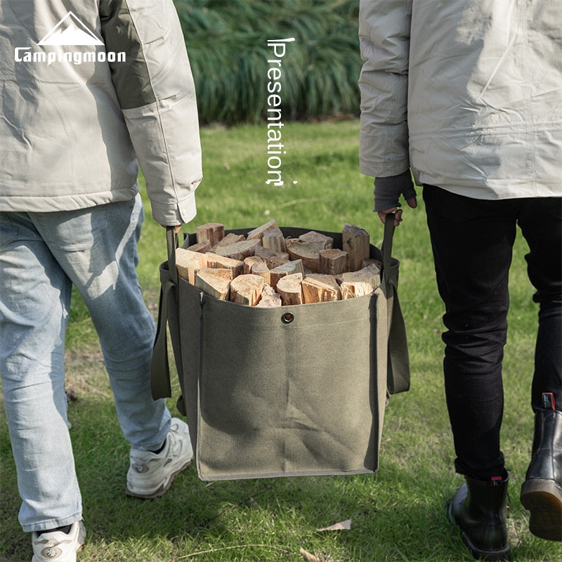 Campingmoon BC-400 Large Canvas Firewood Bag Portable Foldable Carrying Storage Bag Outdoor Camping Equipment Tools Utensils Fire Wood Bag Heavy Duty