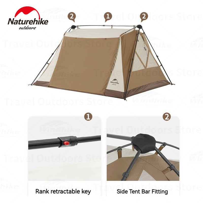 Naturehike A-TYPE Series Cabin Style Outdoor Waterproof Tent for 4 Person Automatic Poles Breathable Blended Cotton Fast Quick Easy Build Shelter