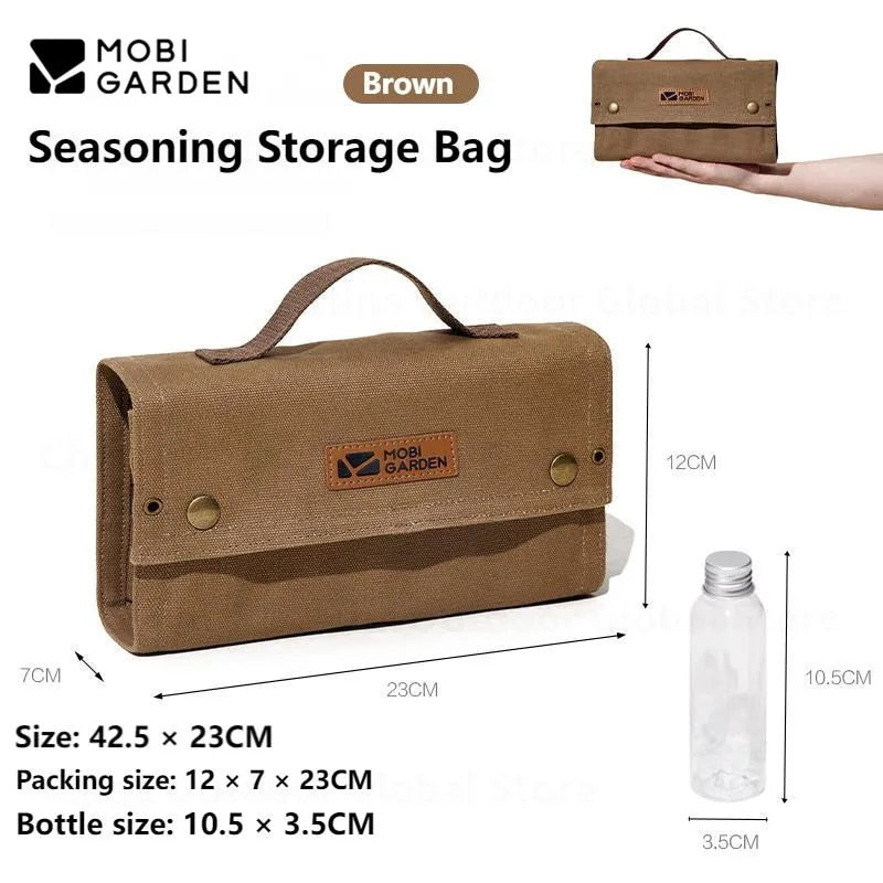 Mobi Garden Condiments Bottle Canvas Storage Bag Set Seasoning Portable Ultralight Outdoor Camping Picnic Kitchen Utensil Sauce 10pcs Mini Canister Container Hanging Convenient Mobigarden