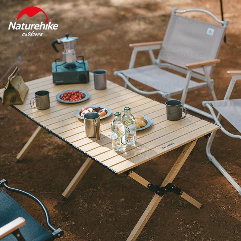 Naturehike Aluminum Alloy Egg Roll Table 3-Sizes Small Medium Large Ultralight 6063 Aluminum Alloy Outdoor Black Oak Color Picnic BBQ Foldable Table 30kg Max Load with Storage Bag Nature Hike
