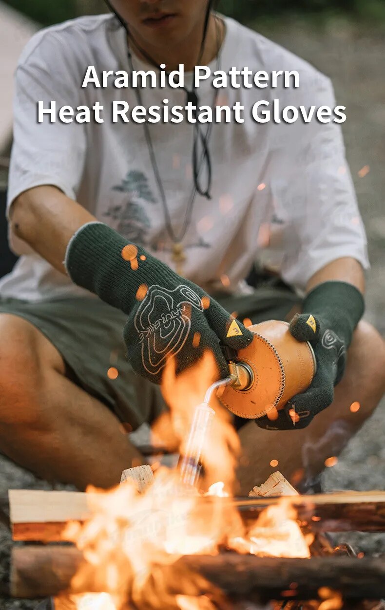 Naturehike Aramid Pattern Flame Retardant Gloves Outdoor Oven Glove Portable Ultralight Thickened Heat-Resistant Non-Slip Fabric Work Gloves Camping