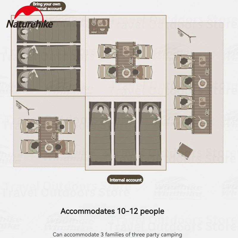 Naturehike VILLAGE Series SUITE Automatic Fast Build 3 Rooms 2 Hall Extra Large Villa Cabin Style Glamping Tent Waterproof 28m² Space for 12 Persons