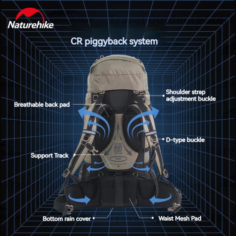 Naturehike 70L + 5L Hiking Mountaineering Backpack Bag Large Capacity Climbing Storage Back Pack Bag with Waterproof Rain Cover Water Bladder Unisex for Men Women Original Heavy Duty Nature Hike 75L