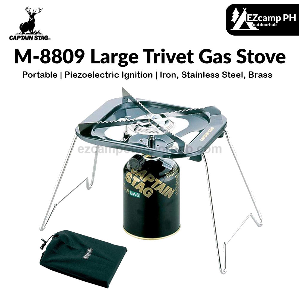 CAPTAIN STAG M-8809 Large Trivet Gas Stove 3000kW Firepower Folding Butane Canister Cooking Stove Screw Threaded Type Piezoelectric Ignition