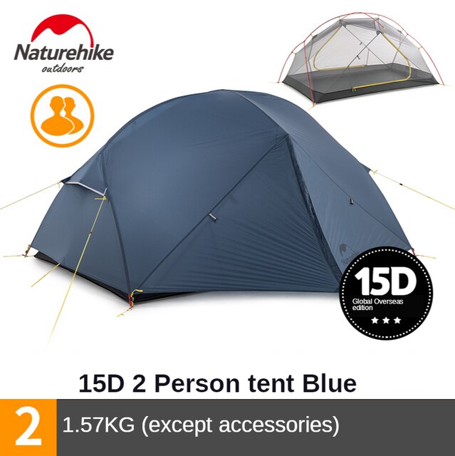 Naturehike MONGAR Series 2 Person 3 Season Camping Backpacking Hiking Ultralight Portable Outdoor Tent Waterproof Windproof 15D 20D Light Weight