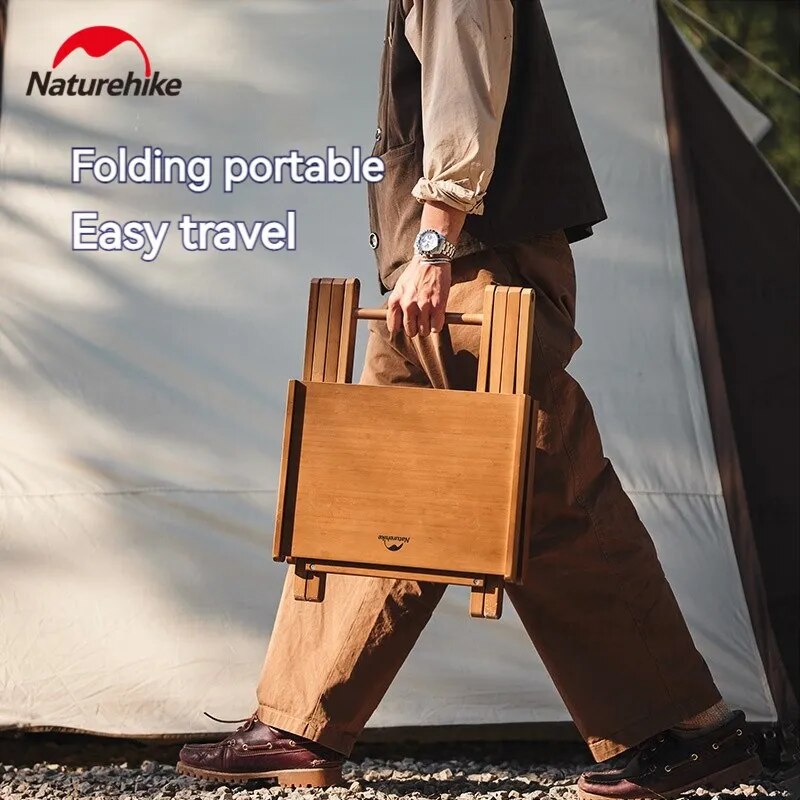 Naturehike Bamboo Wood Folding Table Outdoor Camping Picnic Home BBQ Coffee Tea Table Portable Ultralight Foldable Storage Easy Open Close Nature Hike