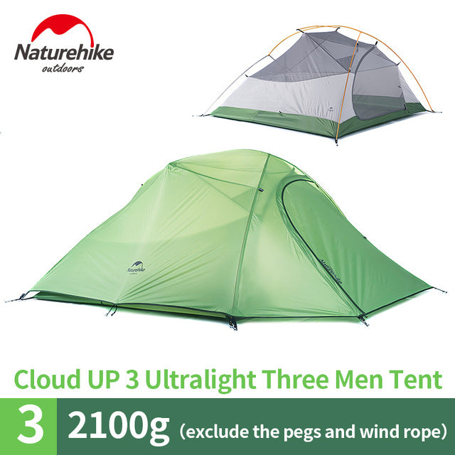 Naturehike Cloud Up Series 1 2 3 Person Portable Ultralight Weight Outdoor Camping Hiking Cycling Waterproof 3 Season Camp Tent in 210T 20D Upgraded