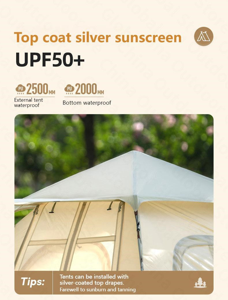 MOBI GARDEN Zero Motion Space Automatic Tent Portable Lightweight 3-4 Persons Quick Open Tent Double Door Design Five Side Ventilation Family Tent