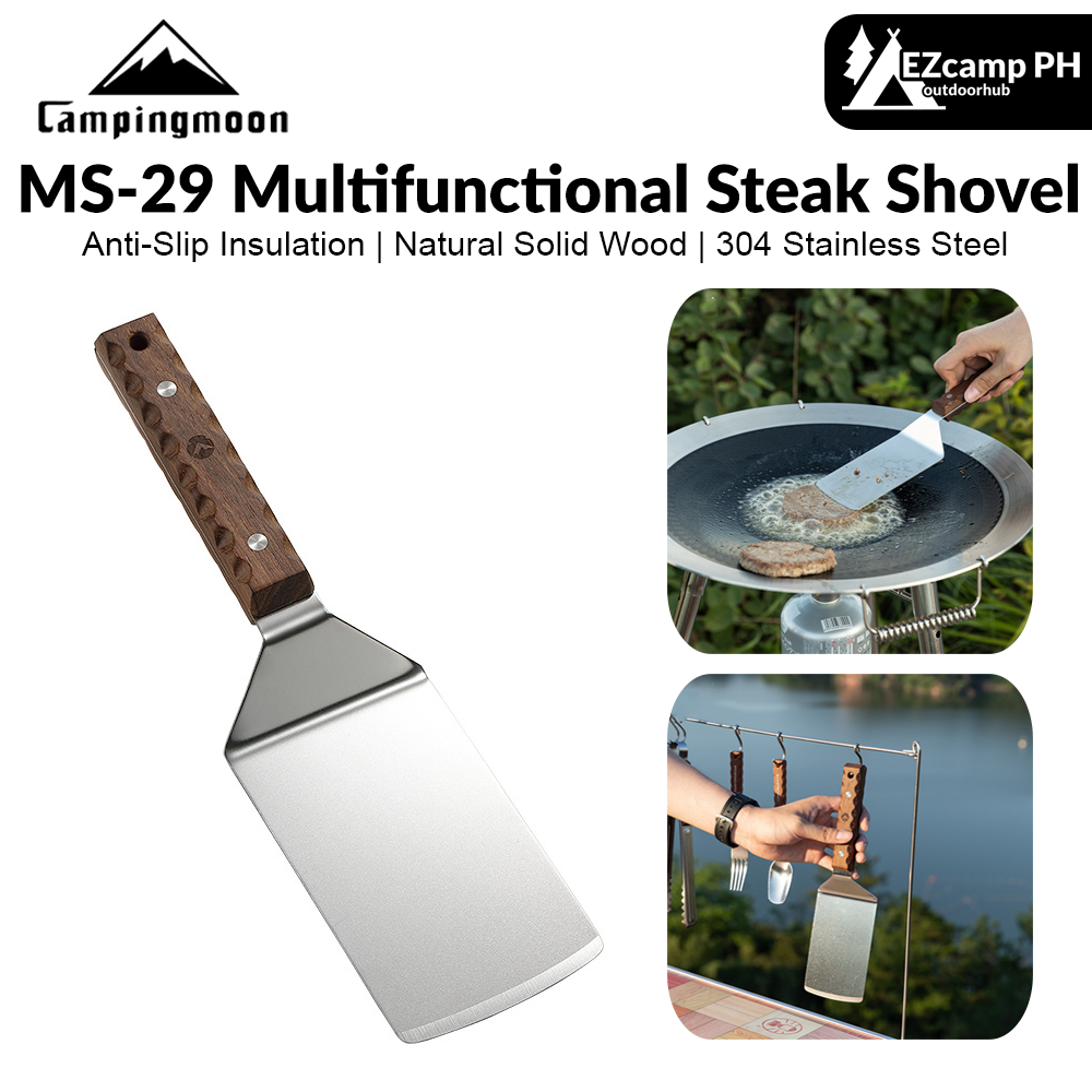 Campingmoon MS-29 Multifunctional Steak Shovel Outdoor Portable Ultralight Multipurpose Cooking Spatula Stainless Steel Solid Wood Handle Utensil
