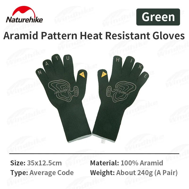 Naturehike Aramid Pattern Flame Retardant Gloves Outdoor Oven Glove Portable Ultralight Thickened Heat-Resistant Non-Slip Fabric Work Gloves Camping