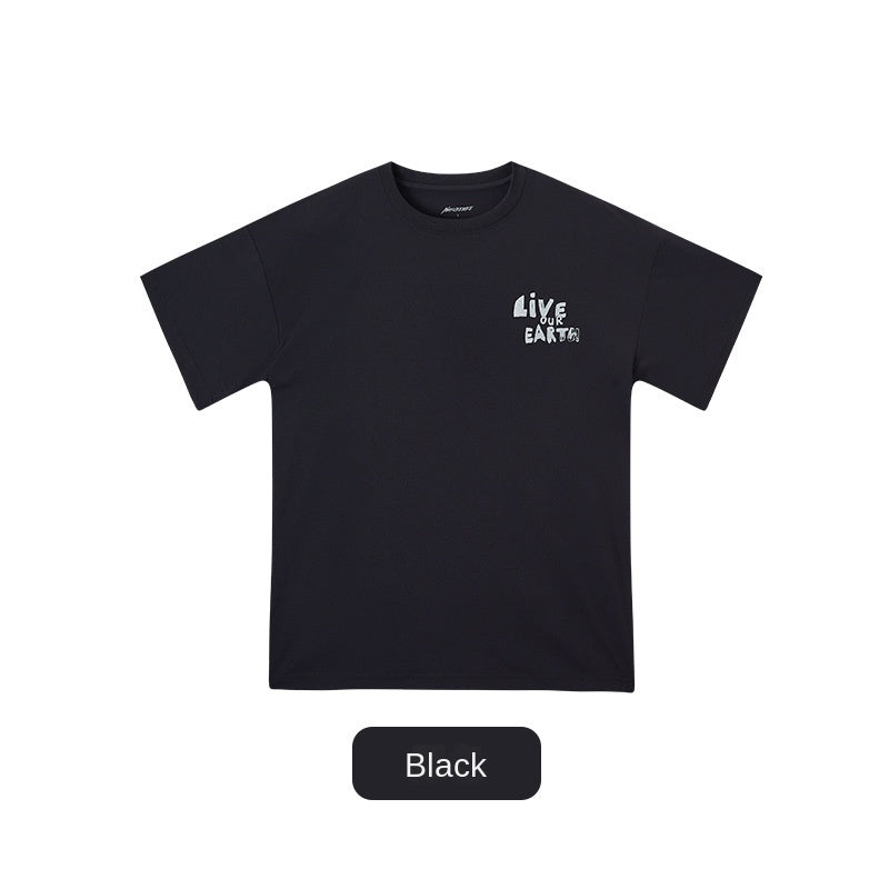 Naturehike Unisex Summer Black Outdoor T-Shirt Casual Camping Pattern Short Sleeved Round Neck Clothing for Men and Women Camping Hiking Travel Picnic Outdoor Premium Cotton Original Nature Hike