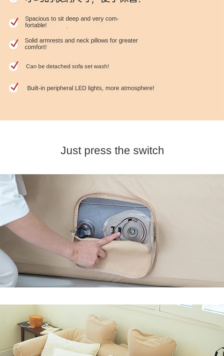 Coody Double Air Sofa Built-in Electric Automatic Air Pump Wireless Inflatable Leisure Lazy Foldable Sofa Love Seat Rechargeable Battery USB Charging