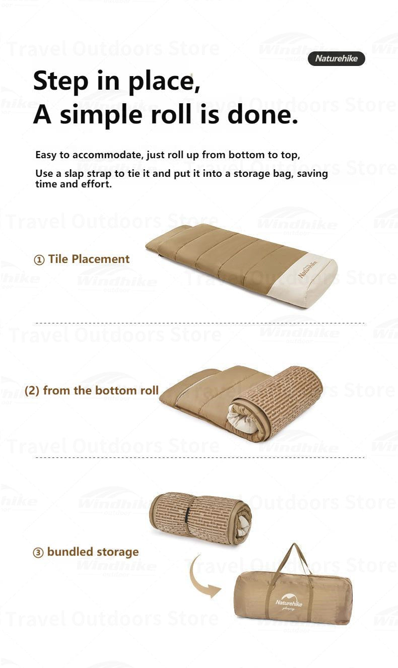 Naturehike 2-in-1 Sleeping Bag Mattress Portable Lightweight Single Person Sleeping Bag & Camping Mat Set Cotton Warm Quilt Waterproof Mat For Spring Autumn