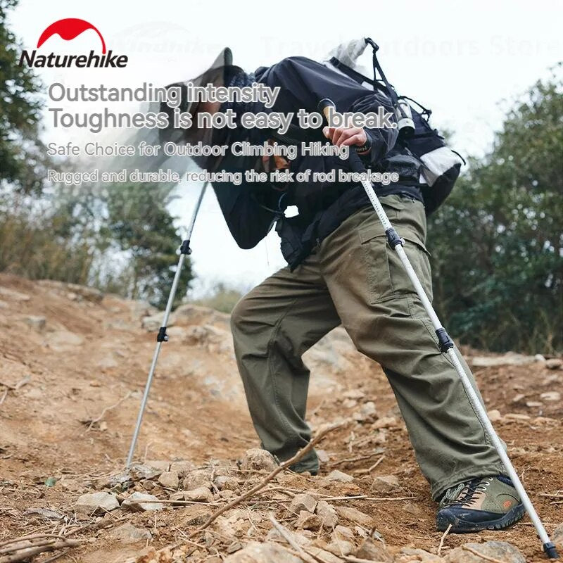 Naturehike 2pcs Aluminum Alloy Trekking Poles Portable Ultralight Collapsible 3 Section Telescopic Staff Walking Mountaineering Camping Hiking Climbing Travel Stick Heavy Duty Original Nature Hike