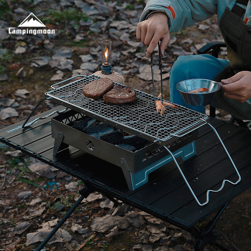 CAMPINGMOON MSW-1012 MSW-1015 Folding Grill Stove Net Rack Stand Foldable BBQ Charcoal Butane Mount Bracket 304 Stainless Steel with Storage Bag