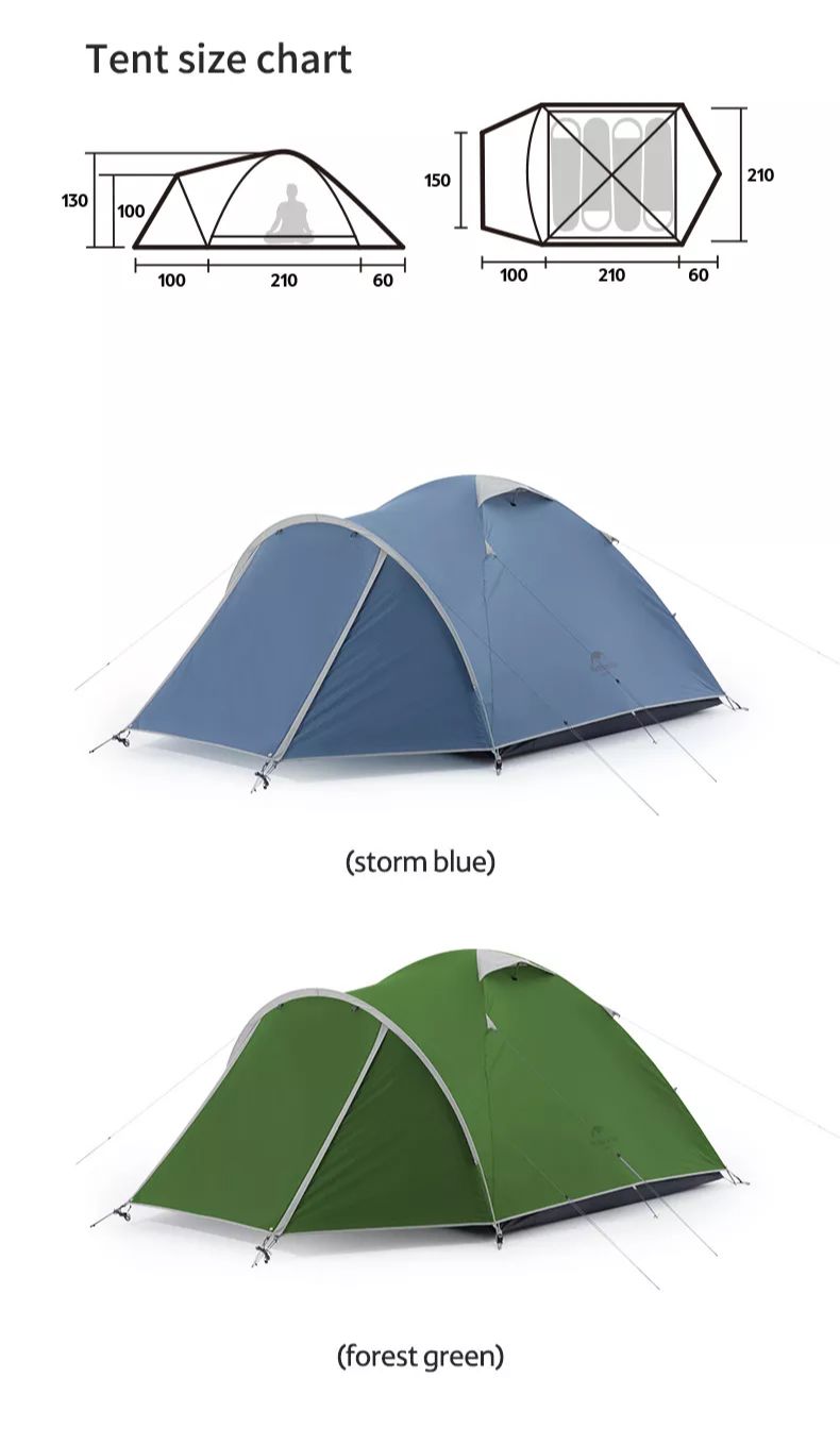 Naturehike P-Plus Professional Series Tent Portable Foldable 3-4 Persons Shelter One Bedroom One Living Room Outdoor Camping Tent Waterproof Windproof