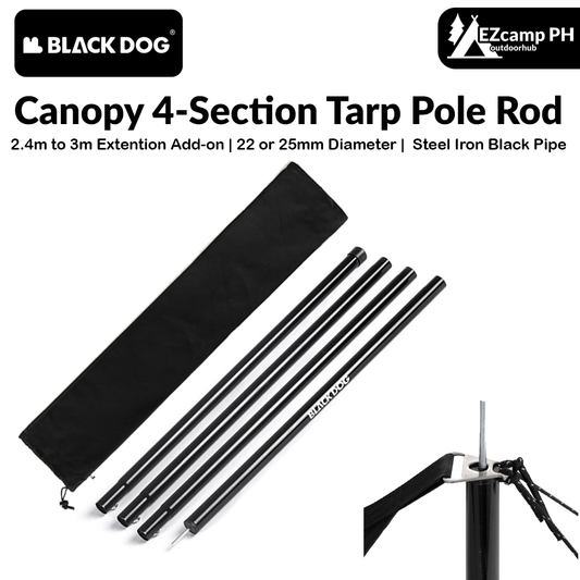 BLACKDOG Canopy 4-Section Tarp Pole Rod 2.4m Length 22mm 25mm Diameter Steel Iron Heavy Duty Outdoor Camping Portable Awning Tarp Tent Pole