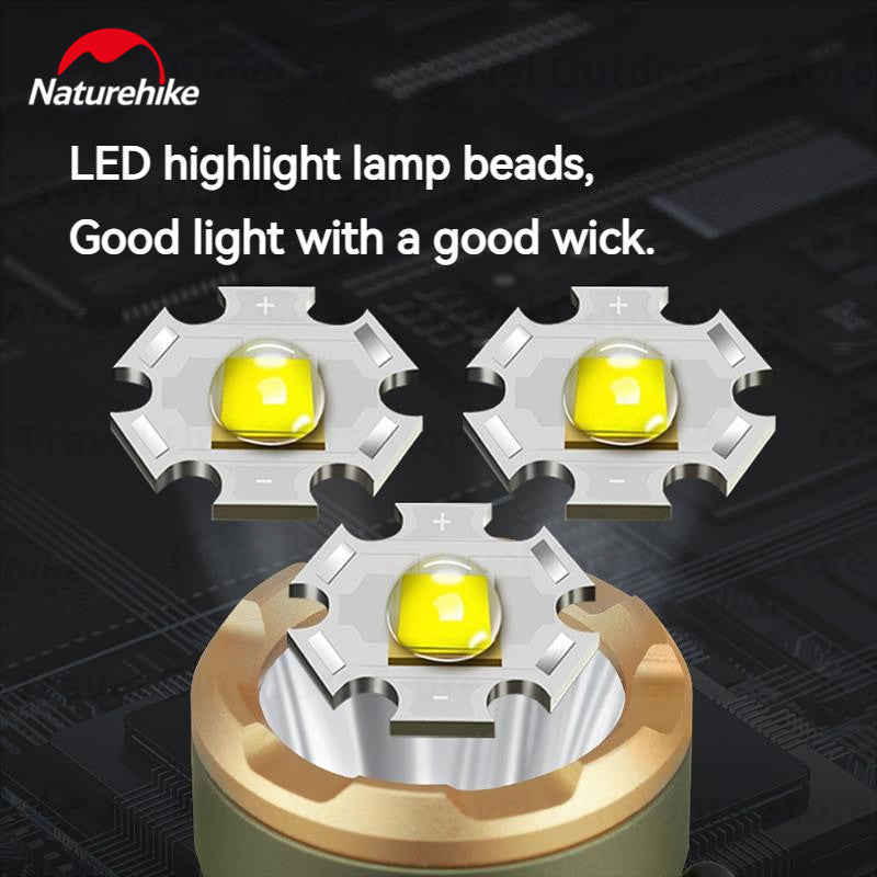 Naturehike LED Flashlight Portable Ultralight High Powered Electric Lamp Ambient Torch Lights Rechargeable Type-C Port Waterproof Irradiation Range