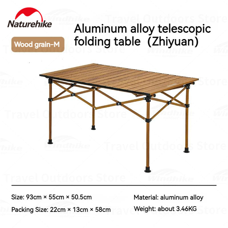 Naturehike Telescopic Folding Table Portable Retractable BBQ Table Outdoor Camping Table Bearing 30kg Aluminum Alloy Table Garden Picnic Party 2 Sizes