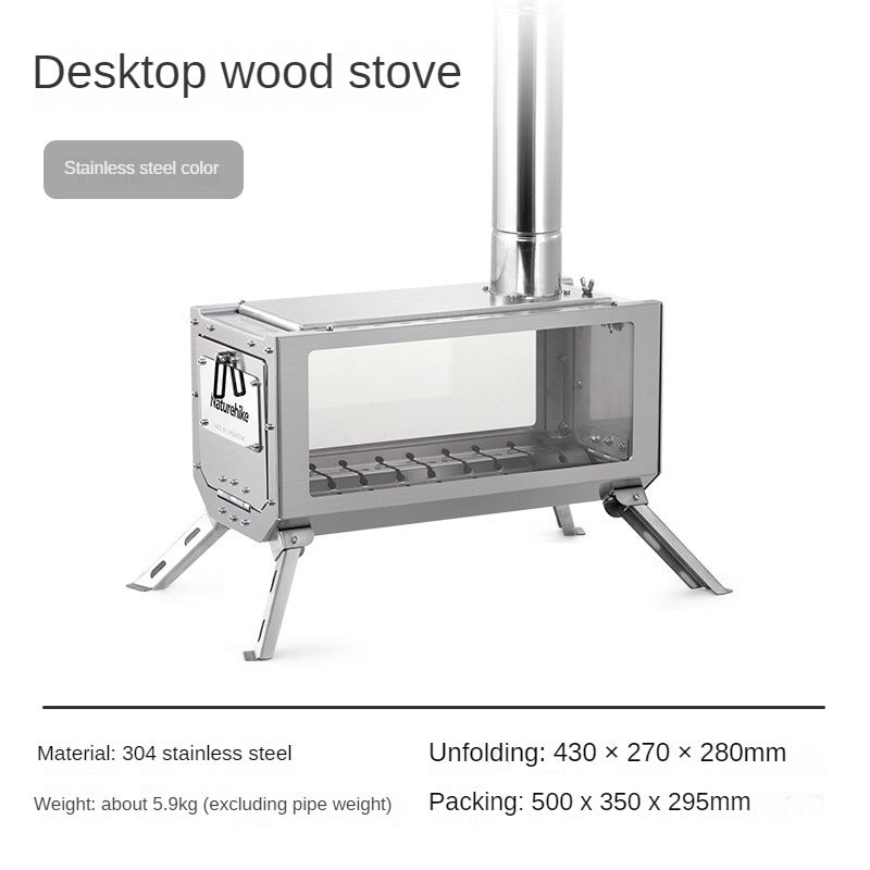 Naturehike Desktop Firewood Stove Outdoor Portable Lightweight Tabletop Wood Furnance Bushcraft Fire Wood Burner 304 Stainless Steel Outdoor Hiking Beach Travel Heavy Duty Original Nature Hike