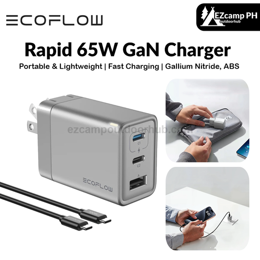 EcoFlow Rapid 65W GaN Charger With 100W Cable Portable Lightweight Multi-Port Universal Fast Charger Type-C Adapter Power Brick