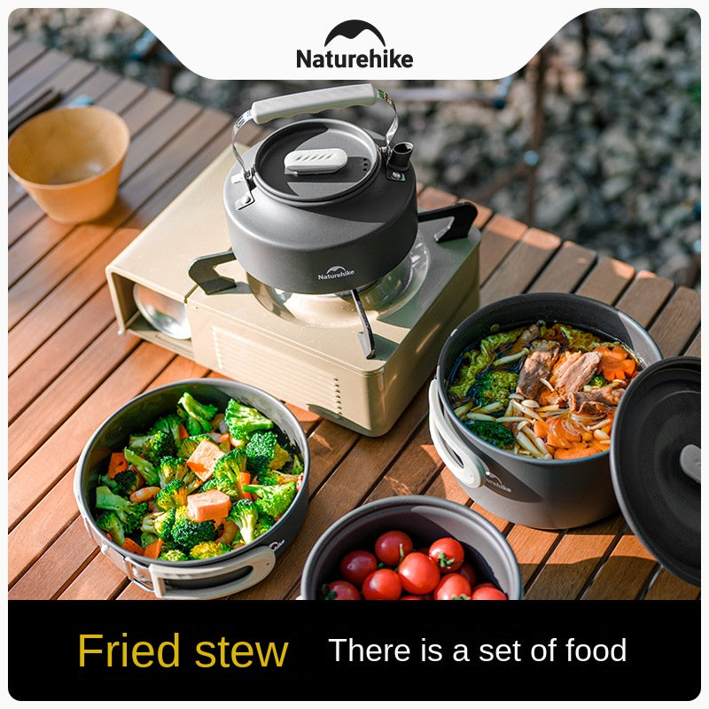Naturehike Aluminum Alloy Set Pots Portable Lightweight Tableware Pot Frying Pan Kettle Folding Handle Camping Outdoor Hiking Travel Picnic Stackable Cookware