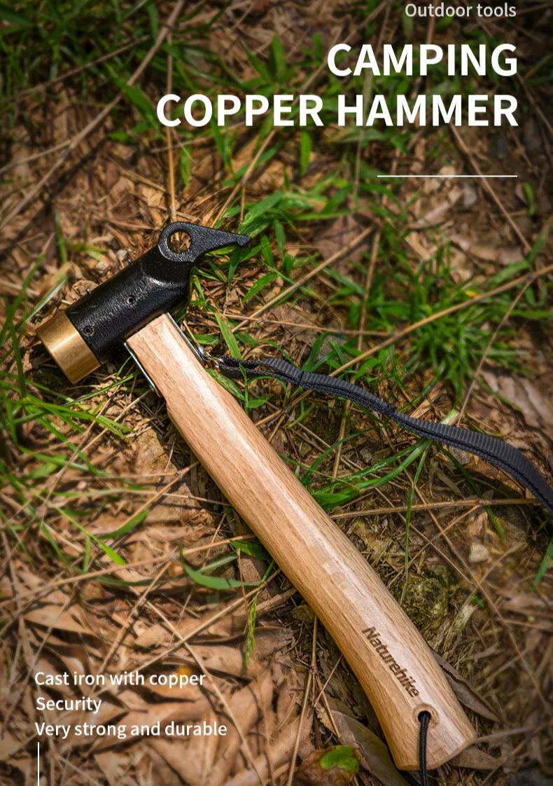 Naturehike Camping Copper Hammer Premium Multi Functional Solid Wood Handle Material Tent Peg Nail Stakes Pull Camp Tool Set Nature Hike Martilyo Heavy Duty