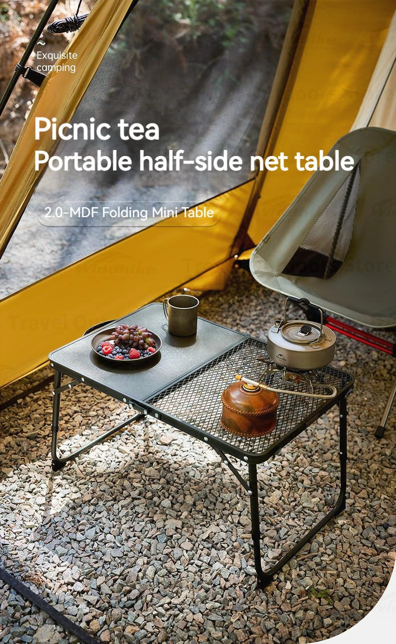 Naturehike DEERFIELD 2.0 MDF Folding Mesh Mini Table Adjustable High Low Portable Ultralight Foldable Outdoor Camping Aluminum Small 30kg Max LUYE