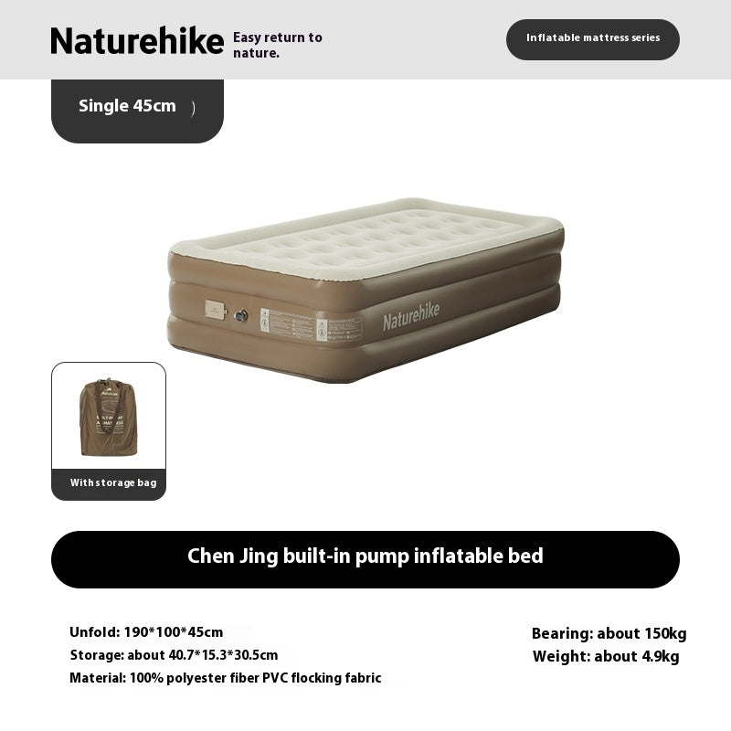 Naturehike Air Inflatable Mattress Portable Lightweight 1-3 Persons Camping Bed with Built-in Pump 38cm/45cm Thickened High Sleeping Mat Pad Outdoor
