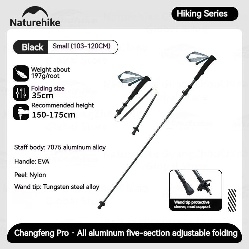 Naturehike UL Pro Mountaineering Stick Portable Ultralight 5-Section Folding Telescopic Walking Stick Pole Carbon Fiber Trekking Hiking Canes