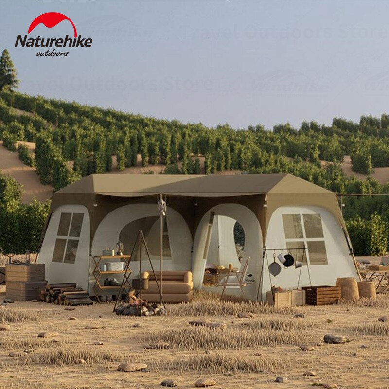 Naturehike VILLAGE Series SUITE Automatic Fast Build 3 Rooms 2 Hall Extra Large Villa Cabin Style Glamping Tent Waterproof 28m² Space for 12 Persons