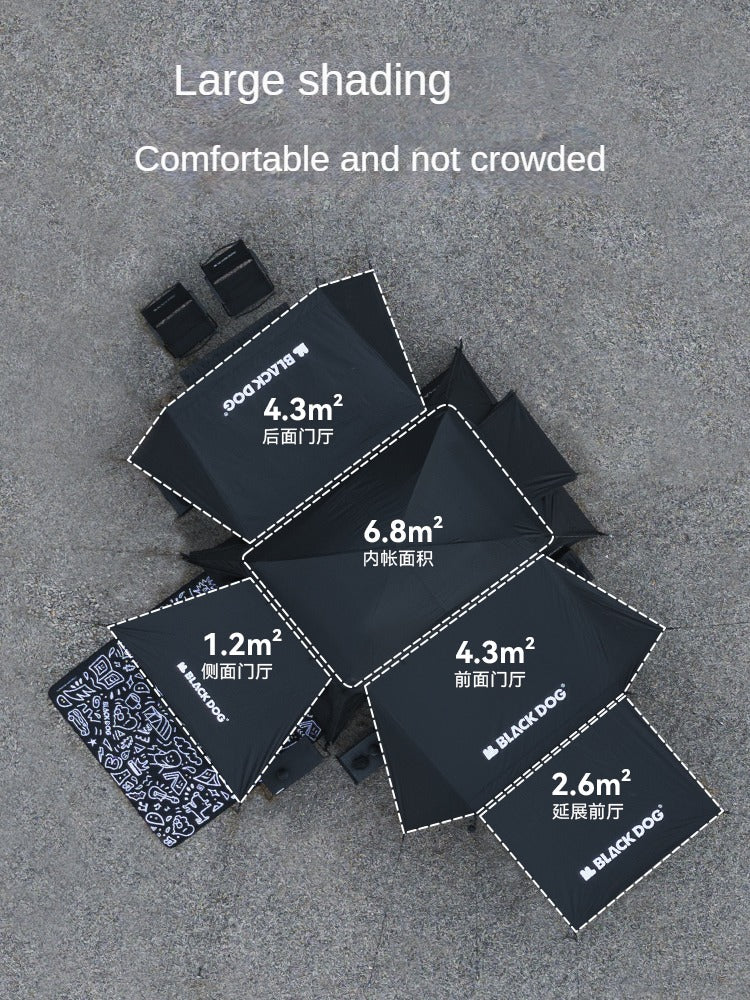Blackdog MOUNT HAVEN 6.8 Cabin Style Black Tent Large 19.2m² Space for 4-5 Person Titanium Black Coated Waterproof shanting