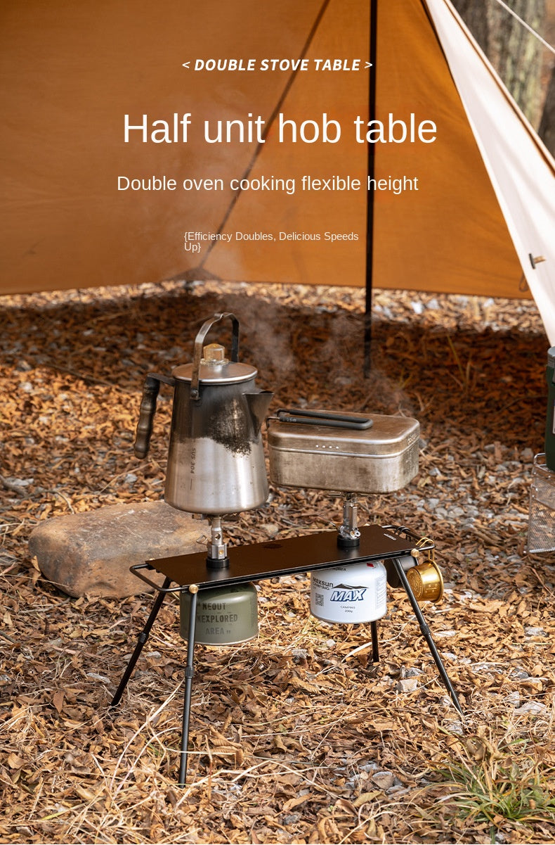 Campingmoon BKZ06-L Half Unit Hob Table Portable Lightweight Multi-purpose IGT Compatible Double Stove Interface Two Levels Height Aluminum Alloy Kitchen Table Unit