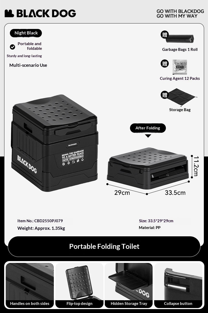BLACKDOG Outdoor Portable Folding Mobile Toilet Seat Chair Multi-Functional Camping Travel Waste Disposal Storage Container Bin Can PP 200kg Max Load