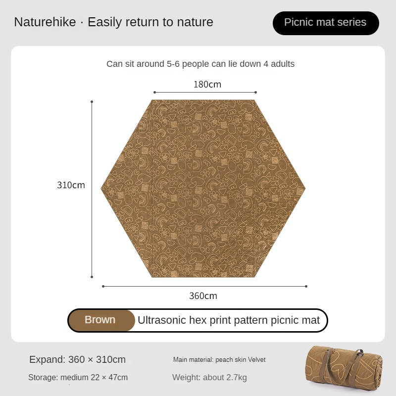 Naturehike Ultrasonic Hexagon Picnic Mat Outdoor Portable Lightweight Hexagonal Pad Large Area 5-6 Persons Damp-Proof Mat Machine Washable Tent Mat