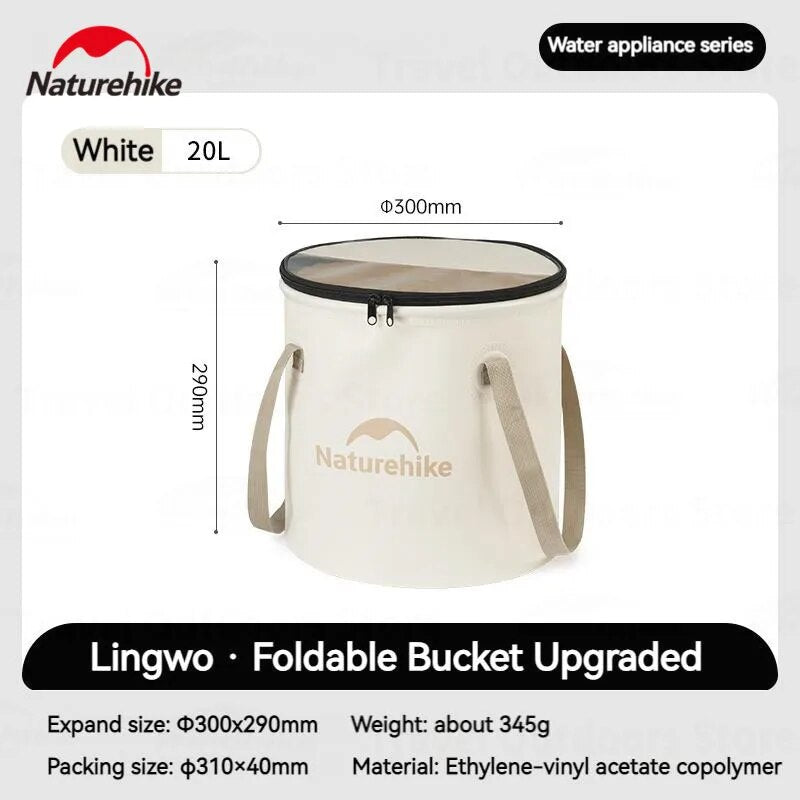 Naturehike 10L/20L Collapsible Water Bucket EVA Food Grade Round Storage Container Box Foldable Outdoor Camping Waterproof Drinks Ice Fruits Wash Basin Portable Folding Basket with Cover Nature Hike