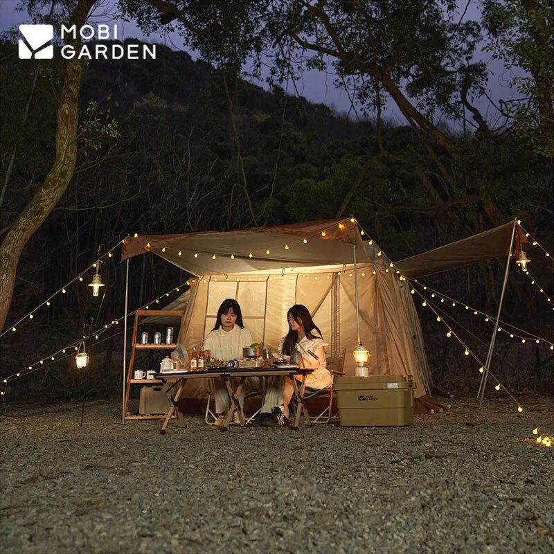 Mobi Garden HOLIDAY MOUNTAIN RESIDENCE 5.9 Fast Build Automatic Cabin Style Tent Waterproof 2 Door Built-in 2 Canopy Skylight village 6.0 ridge hut