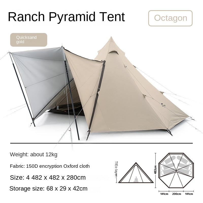 Naturehike RANCH Pyramid Tent Portable 5-8 Persons Premium Octagonal Family Shelter With Skirt Camping Tent Glamping 150D Oxford Cloth Waterproof