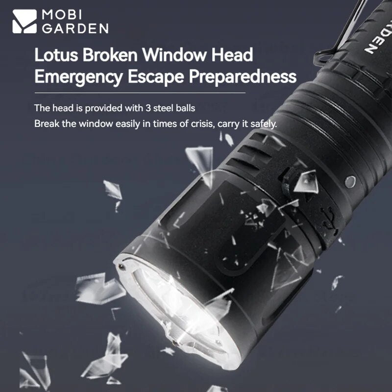 MOBI GARDEN Zero Shadow Flashlight Rechargable Strong LED 5 Adjustable Modes Light High Lumen Long Range Beam Searchlight Waterproof One Key Flash