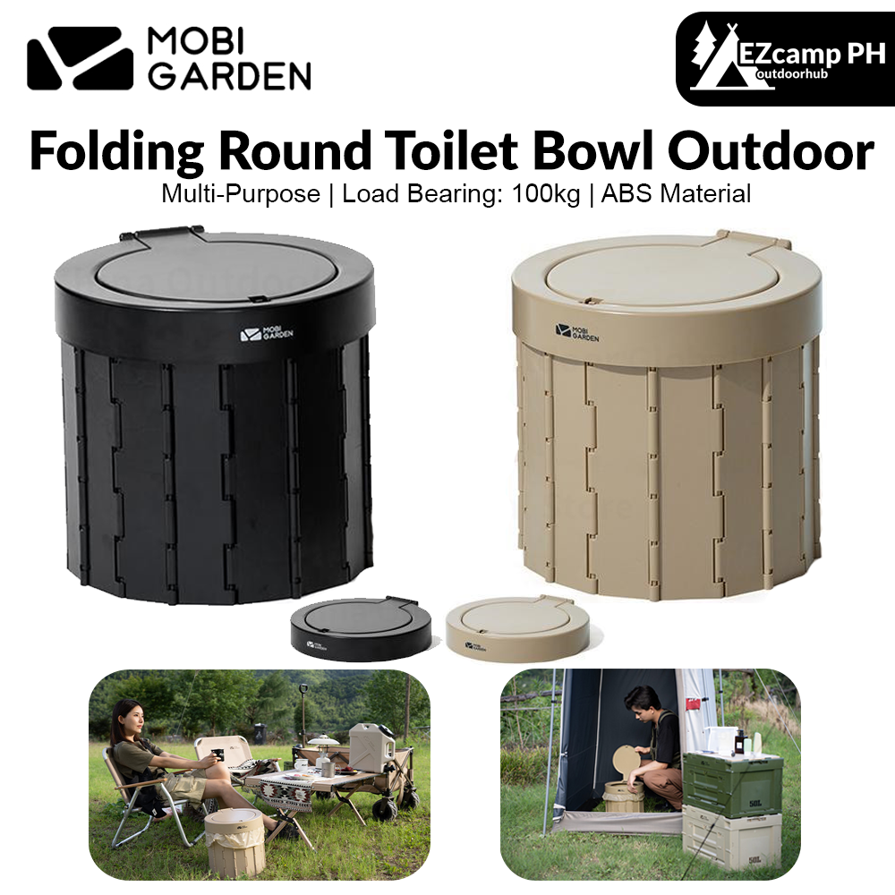 MOBI GARDEN Folding Round Toilet Bowl Outdoor Portable Ultralight Emergency Multi-Function Commode Potty BBQ Trash Can Car Camping Hiking Picnic Travel Heavy Duty Original MobiGarden