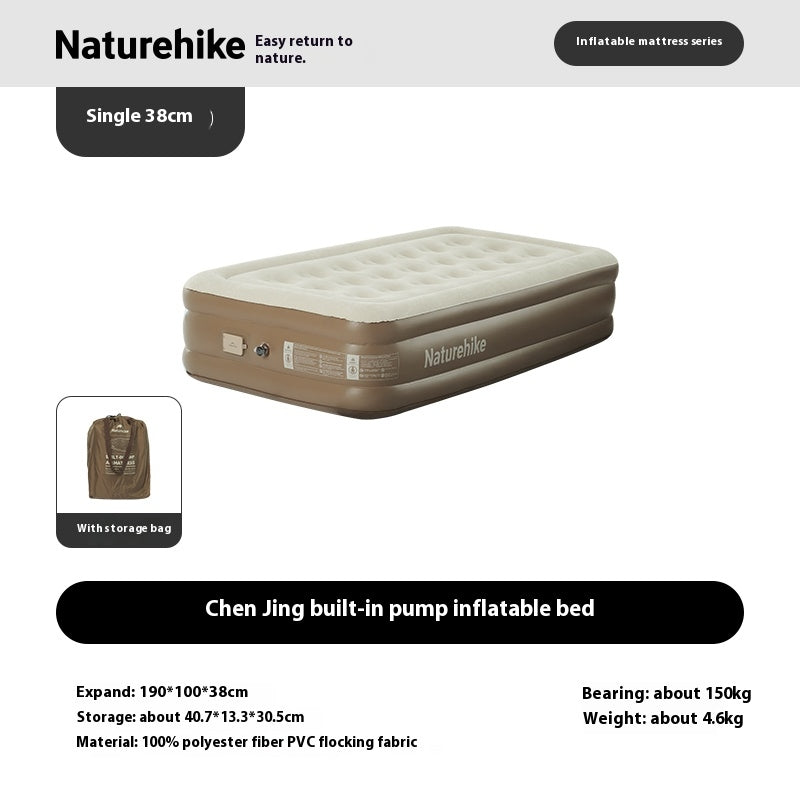 Naturehike Air Inflatable Mattress Portable Lightweight 1-3 Persons Camping Bed with Built-in Pump 38cm/45cm Thickened High Sleeping Mat Pad Outdoor