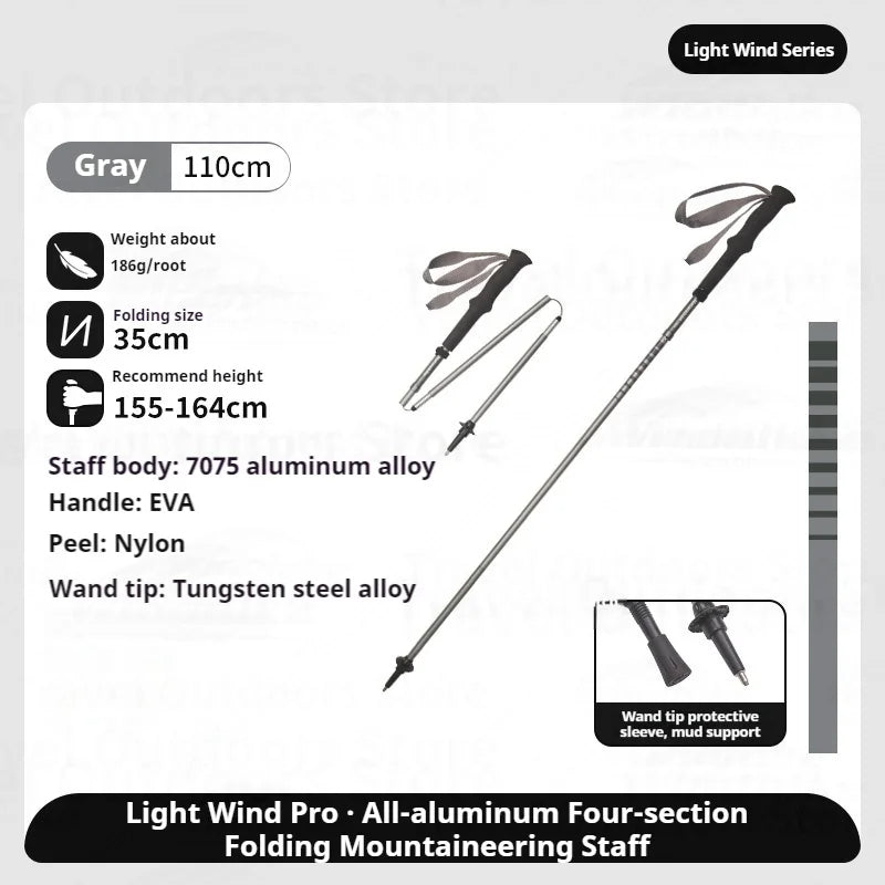 Naturehike Light Wind Pro Trekking Pole Portable Ultralight 4-Section Folding Telescopic Walking Stick 7075 Aluminum Alloy Hiking Mountaineering Staff