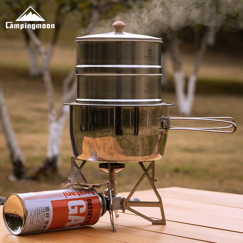 Campingmoon S363-2S Double Layer Steamer Base Set Portable Lightweight Multi-Pot Fit Three-Arc Base Design 304 Stainless Steel Home Camping Cooking Steamer