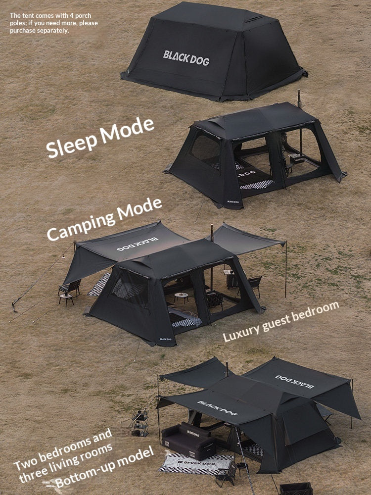 Blackdog STAR CHASE 13X Automatic Cabin Style Tent 8 Person Family Tent 2 Bedroom 3 Living Area Large Group Black Vinyl Coated Waterproof Outdoor Tent